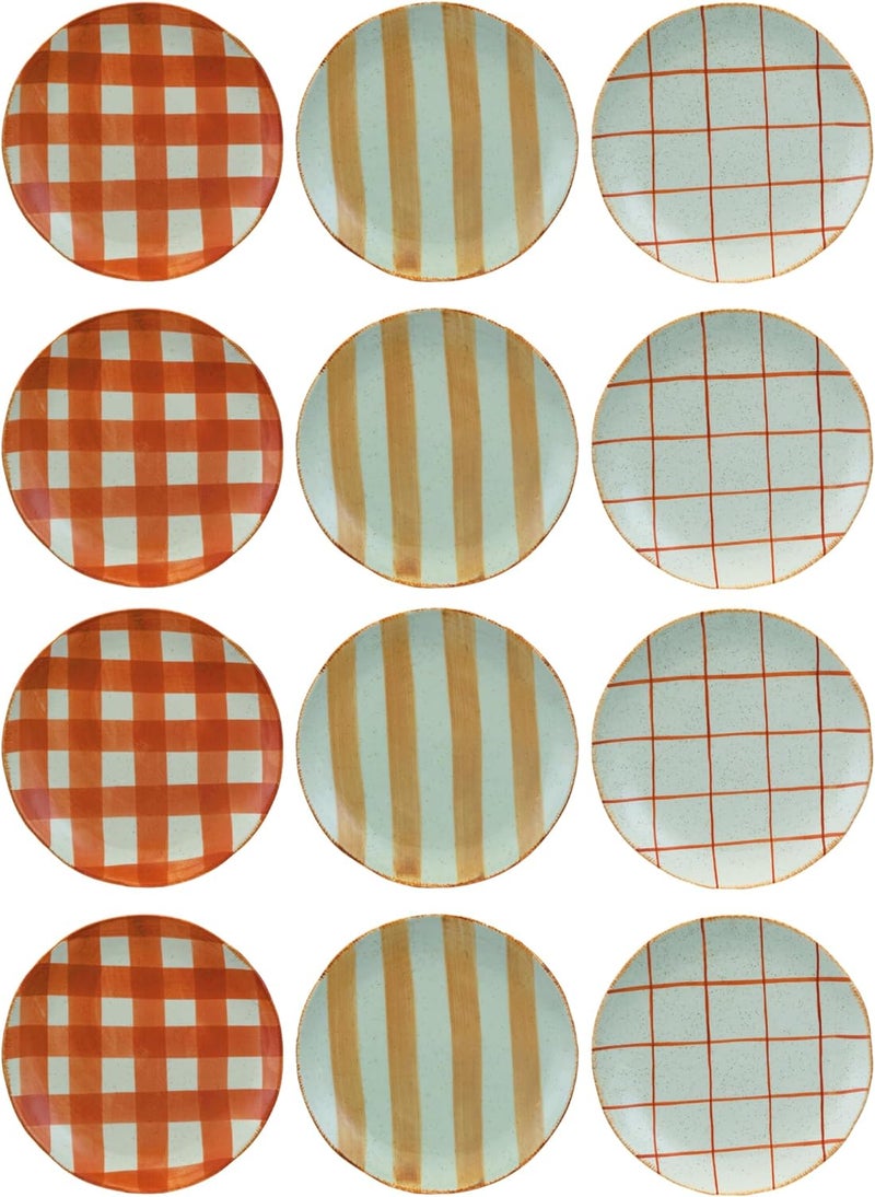 Creative CoOp Round Stoneware Plate with 3 Various Pattern Multicolor Set of 12 - Image 1