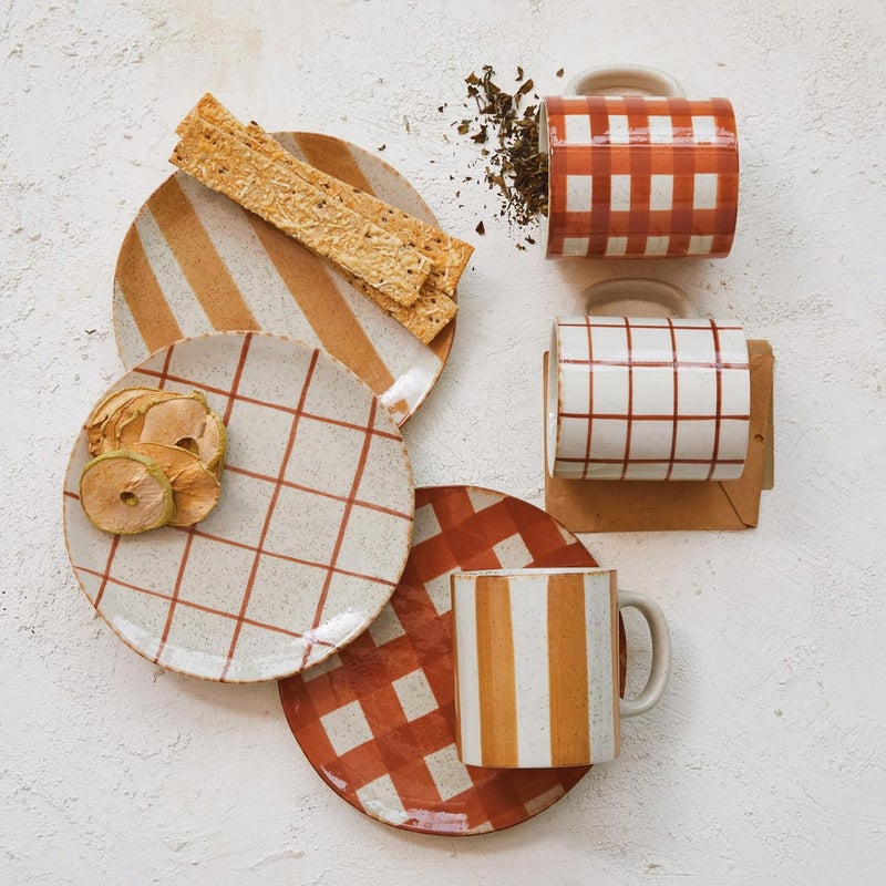 Creative CoOp Round Stoneware Plate with 3 Various Pattern Multicolor Set of 12 - Image 2