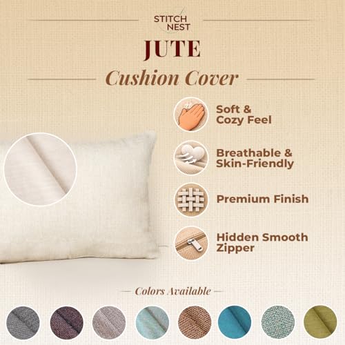 STITCHNEST 12x18 Inches Dark Brown Solid Jute Cushion Cover Set of 2 | Durable Textured Pillow Covers for Sofa, Bed & Living Room | Natural Fiber | Modern Minimal Style | Perfect for Home Decor - Image 2