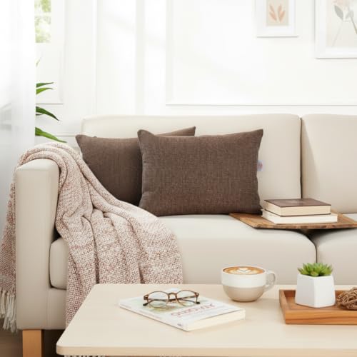 STITCHNEST 12x18 Inches Dark Brown Solid Jute Cushion Cover Set of 2 | Durable Textured Pillow Covers for Sofa, Bed & Living Room | Natural Fiber | Modern Minimal Style | Perfect for Home Decor - Image 1
