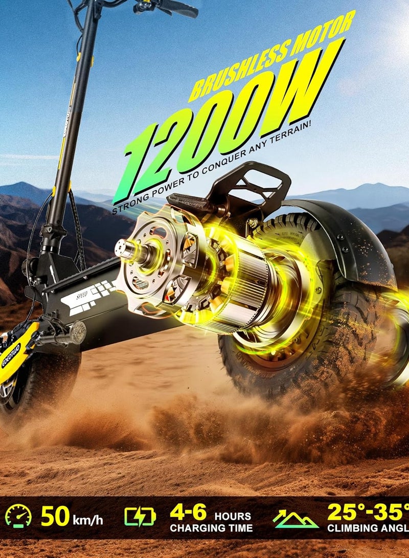 Electric Scooter for Adults, Max Speed 50km/h, 40km Max Range, Peak 1200W Motor,  48V Battery，Max Load 150KG，Easy Brakes, Light And Easy To Carry, Fast Folding Two-Wheel Scooter, Suitable For Adult Men And Women For Work And Leisure,11" Durable All-Terrain Off-road Tires,Dual Suspension, Front and Rear Disc Brakes - Image 3