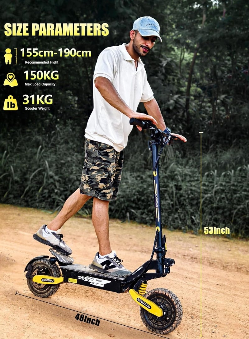 Electric Scooter for Adults, Max Speed 50km/h, 40km Max Range, Peak 1200W Motor,  48V Battery，Max Load 150KG，Easy Brakes, Light And Easy To Carry, Fast Folding Two-Wheel Scooter, Suitable For Adult Men And Women For Work And Leisure,11" Durable All-Terrain Off-road Tires,Dual Suspension, Front and Rear Disc Brakes - Image 5