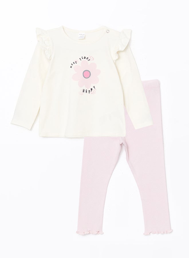 LC WAIKIKI Crew Neck Floral Baby Girl Blouse and Leggings 2-Pack  - Image 1