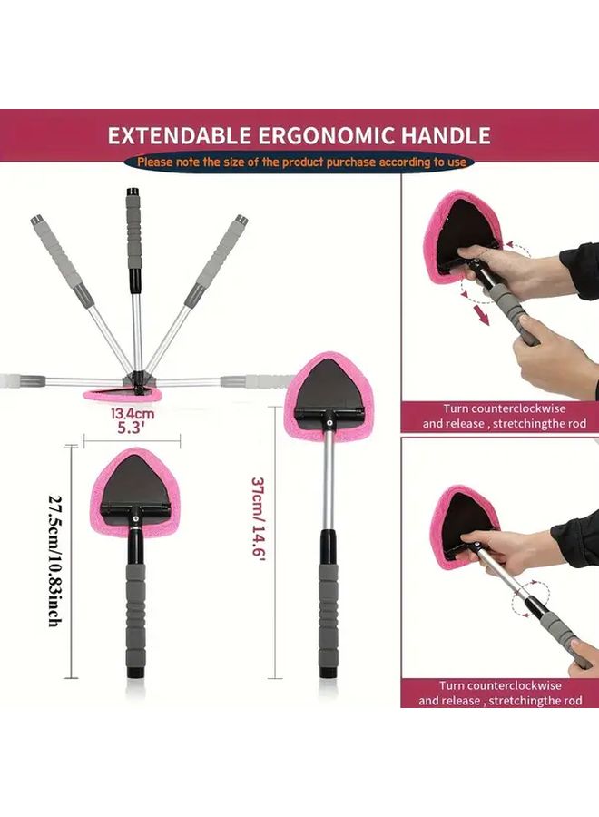 Pink Extendable Windshield Cleaner With Microfiber Pad Car Glass Wiper Kit - Image 4