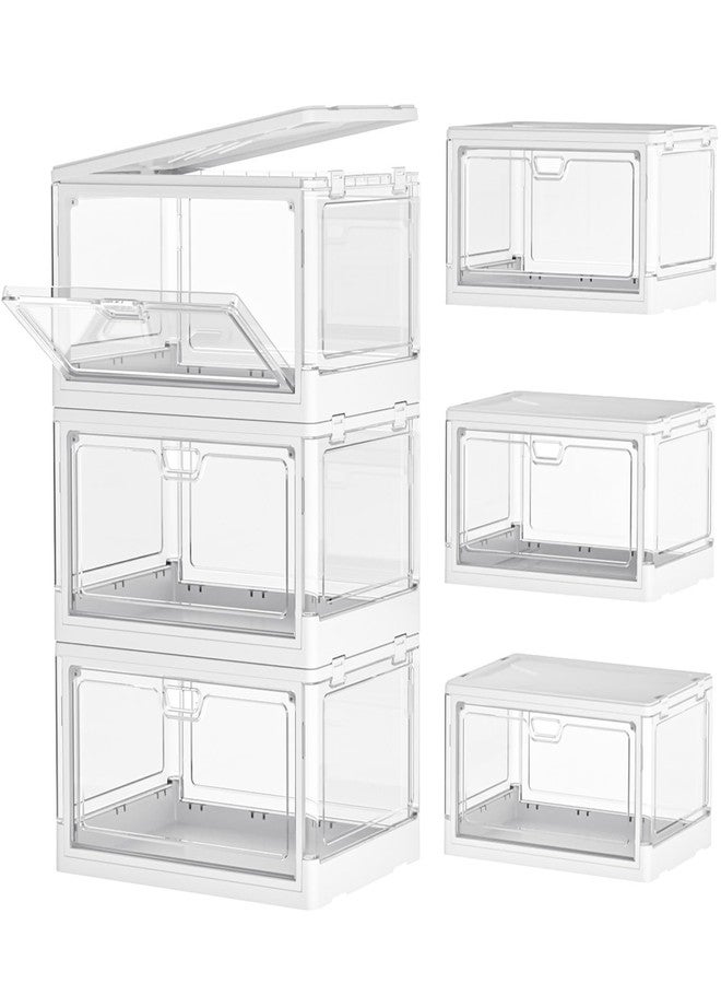 Kmiectse Clear Storage Bin with Lid 3 Pack 【Stackable & Sturdy】 Plastic Multifunctional Folding Storage Bins for Bedroom, Living Room, Study,Room, 23 QT Folding Box with Magnetic Door - Image 1