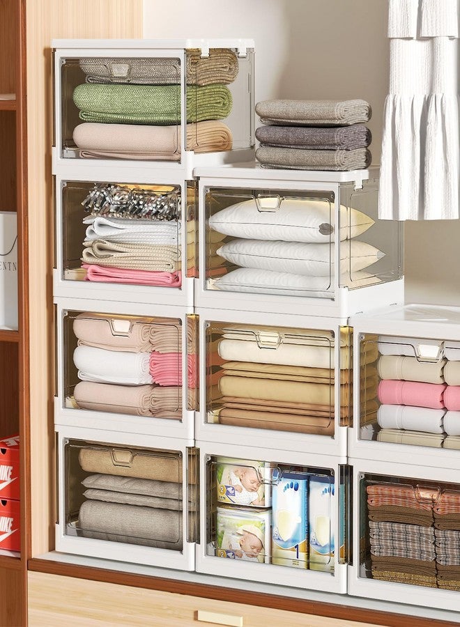 Kmiectse Clear Storage Bin with Lid 3 Pack 【Stackable & Sturdy】 Plastic Multifunctional Folding Storage Bins for Bedroom, Living Room, Study,Room, 23 QT Folding Box with Magnetic Door - Image 5