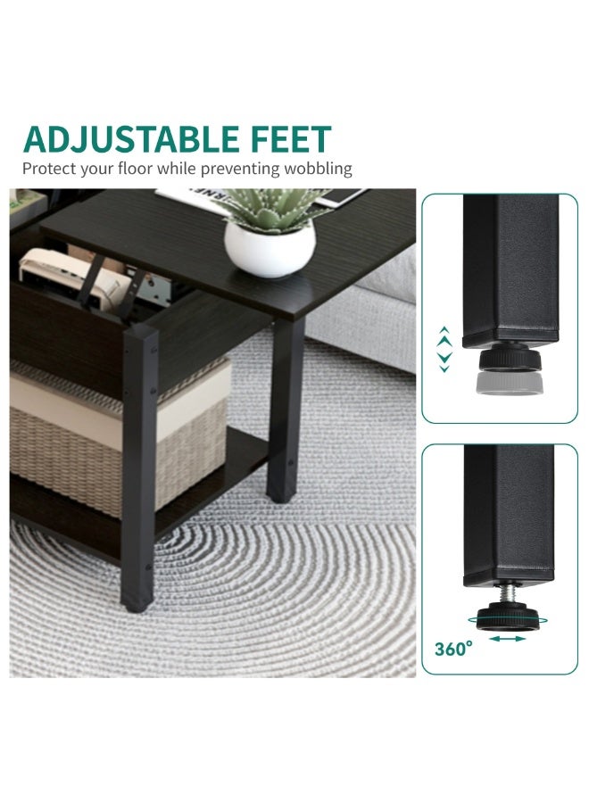 Coffee Table, Rustic Lift Top Coffee Table with Storage Shelf and Hidden Compartment, Wood Lift Tabletop for Home Living Room (Black, SJZ120) - Image 5