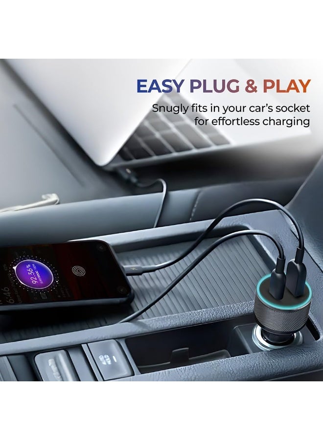 myTVS 38W Fast Car Charger with Dual Output (Type C PD 20W & USB Qualcomm 3.0) with 3-in-1 Charging Cable, Quick Charge, Short-Circuit Protection, LED, Compatible with iPhone, Android, Tablet - Image 2