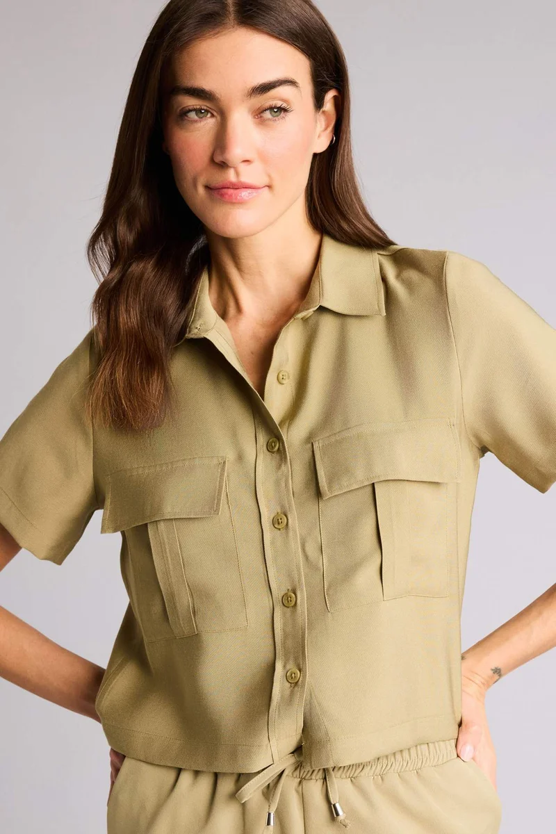 ديفاكتو Crop Shirt Collar Sensual Short Sleeve Shirt