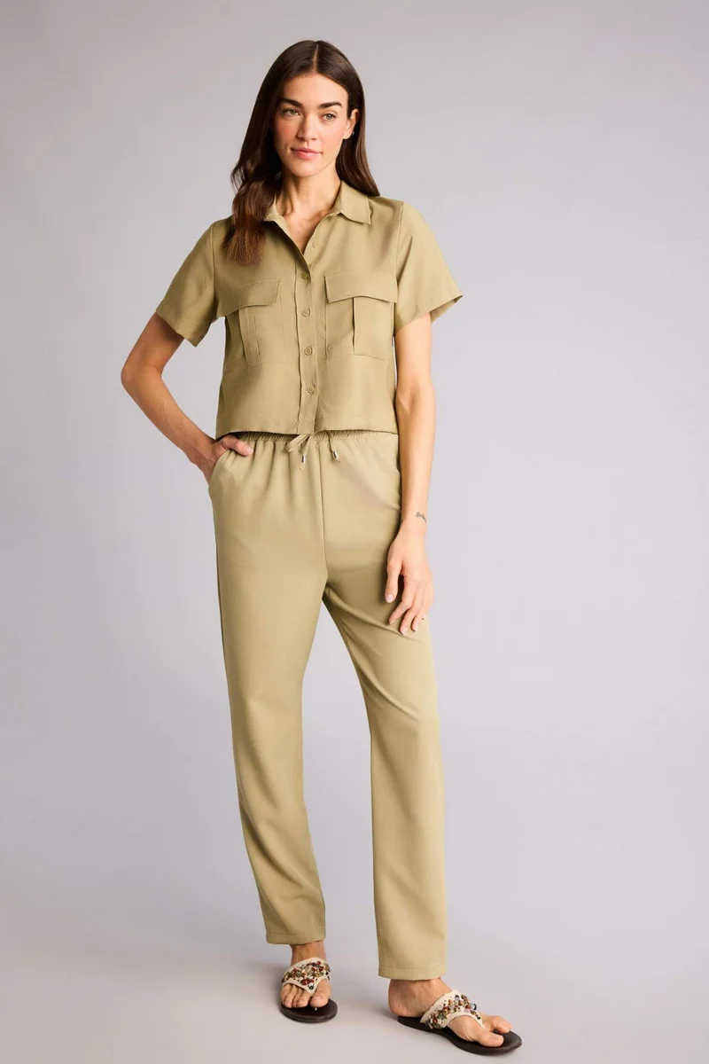 ديفاكتو Crop Shirt Collar Sensual Short Sleeve Shirt