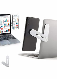 Side Mount Clip on Laptop for Phone, Aluminum Alloy Computer Expansion Bracket with Rotatable Angle Adjustment Foldable Phone Holder Stand for Laptop Same Screen for All Smart Phones