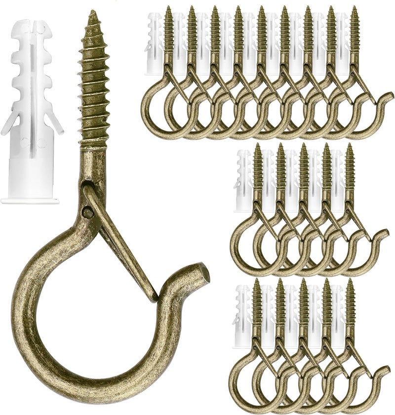 20 قطعة خطافات Q-Hanger للأضواء الخيطية والنباتات، خطافات كوب برونزية 2.2 بوصة لولبية في خطافات سقف على شكل عين، للتثبيت على الجدران والأسقف - Image 1