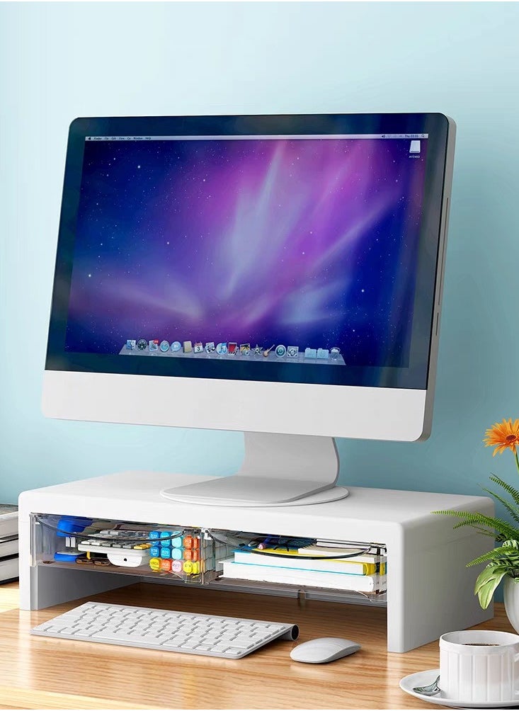 XICEN Computer Monitor Stand,  with 2 Clear Plastic Drawer and 360° Rotatable Base, Computer Stand for Office Desk Organizers and Accessories  - Image 1