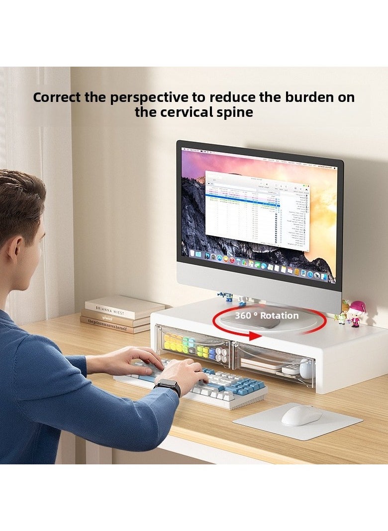 XICEN Computer Monitor Stand,  with 2 Clear Plastic Drawer and 360° Rotatable Base, Computer Stand for Office Desk Organizers and Accessories  - Image 3