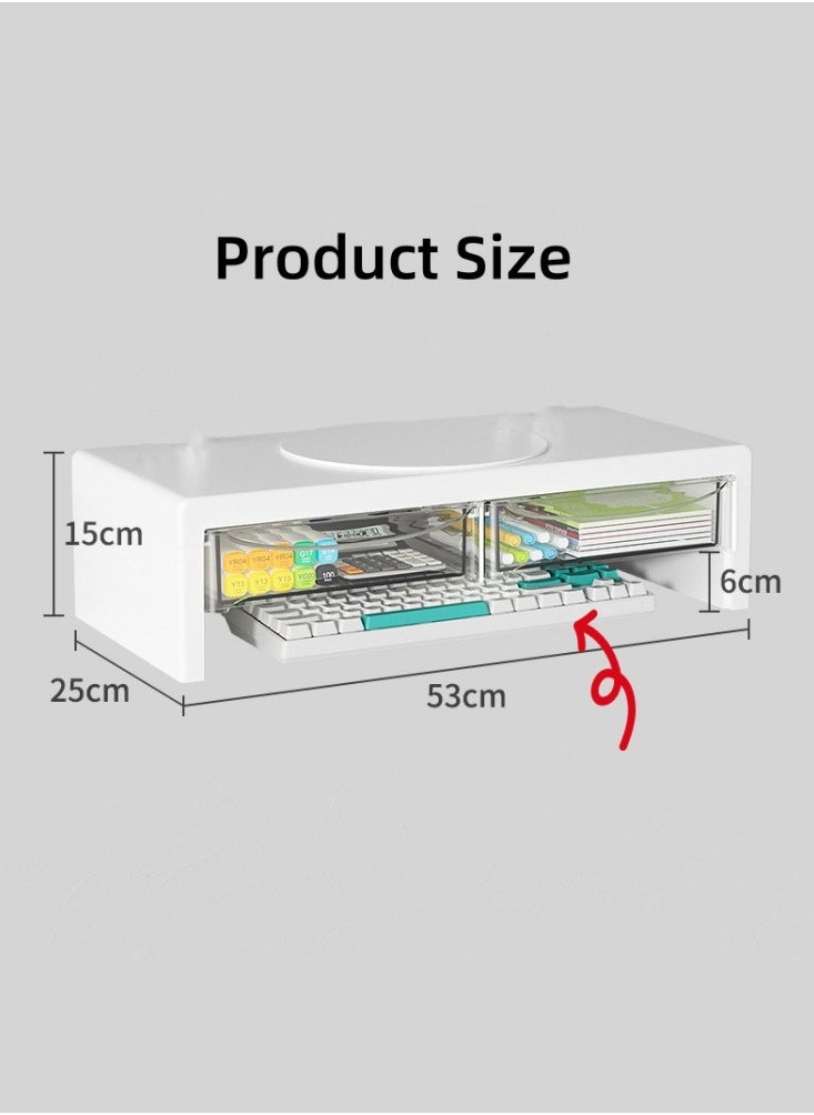 XICEN - Computer Monitor Stand,  with 2 Clear Plastic Drawer and 360° Rotatable Base, Computer Stand for Office Desk Organizers and Accessories - Image 1