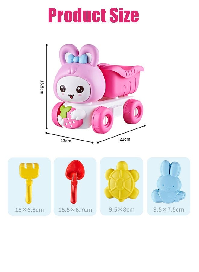 إيزي سو مجموعة ألعاب شاطئ على شكل أرنب مكونة من 5 قطع مع حقيبة شبكية للعب في الهواء الطلق، بما في ذلك دلو رمل، وعلبة سقاية، ومجرفة، وقوالب رمل، مجموعة ألعاب رمل الشاطئ للأطفال الصغار، والأولاد، والبنات، باللون الوردي - Image 2