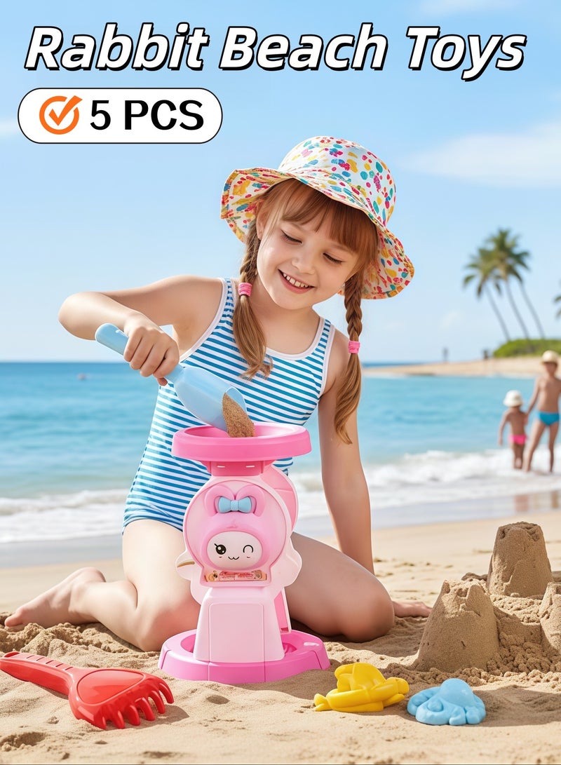 إيزي سو مجموعة ألعاب شاطئ على شكل أرنب مكونة من 5 قطع مع حقيبة شبكية للعب في الهواء الطلق، بما في ذلك دلو رمل، وعلبة سقاية، ومجرفة، وقوالب رمل، مجموعة ألعاب رمل الشاطئ للأطفال الصغار، والأولاد، والبنات، باللون الوردي - Image 1