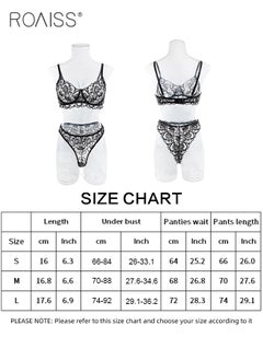 roaiss 2 Pcs Floral Embroidery Lingerie Set for Women Charming Skin Friendly Mesh Yarn Underwire Lace Underwear Sets Ladies Comfy and Breathable Push up Bra and Thong Sets  - Image 2