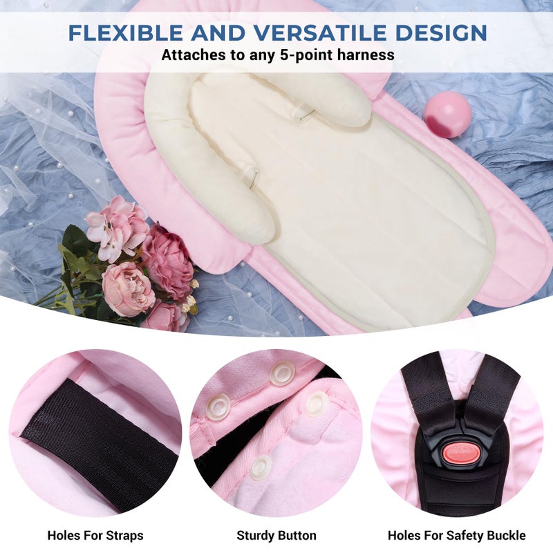 COOLBEBE New Babybody Support & Strap Covers Set for Newborn Infant Toddler- Extra Soft Stroller Cushion Pads Car Seat Insert, Perfect for Carseats, Strollers, Swings, Pink - Image 4