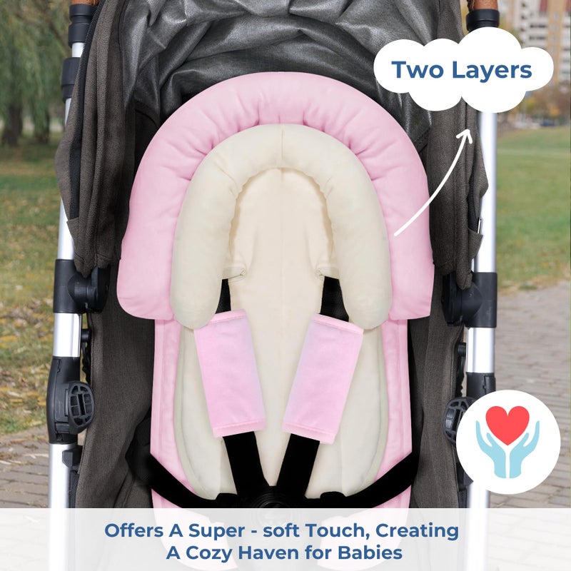 COOLBEBE New Babybody Support & Strap Covers Set for Newborn Infant Toddler- Extra Soft Stroller Cushion Pads Car Seat Insert, Perfect for Carseats, Strollers, Swings, Pink - Image 3