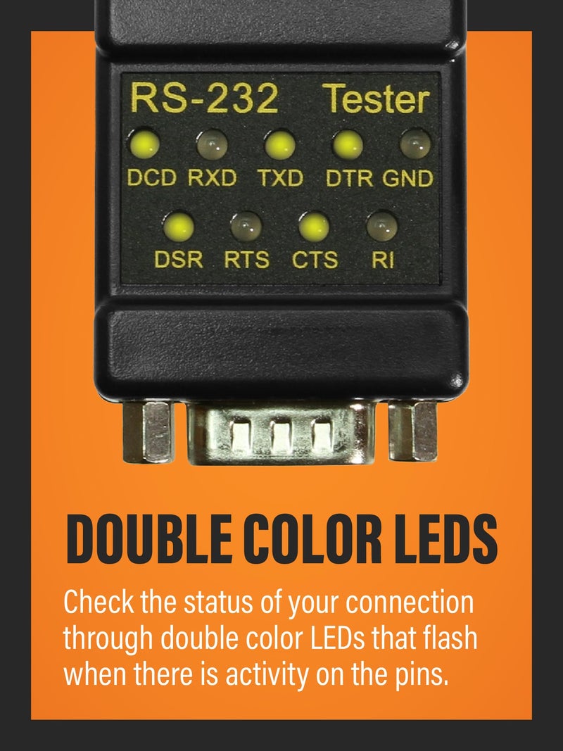 CABLEMAX RS-232 LED Link Signal Tester - DB-9 Male to DB-9 Female Connections for Serial Communication Monitoring - Image 3