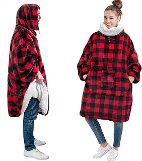 PAVILIA PAVILIA Wearable Blanket Hoodie with Neck Warmer, Plush Oversized Sweatshirt, Big Hooded Blanket Sweater with Giant  - Image 1