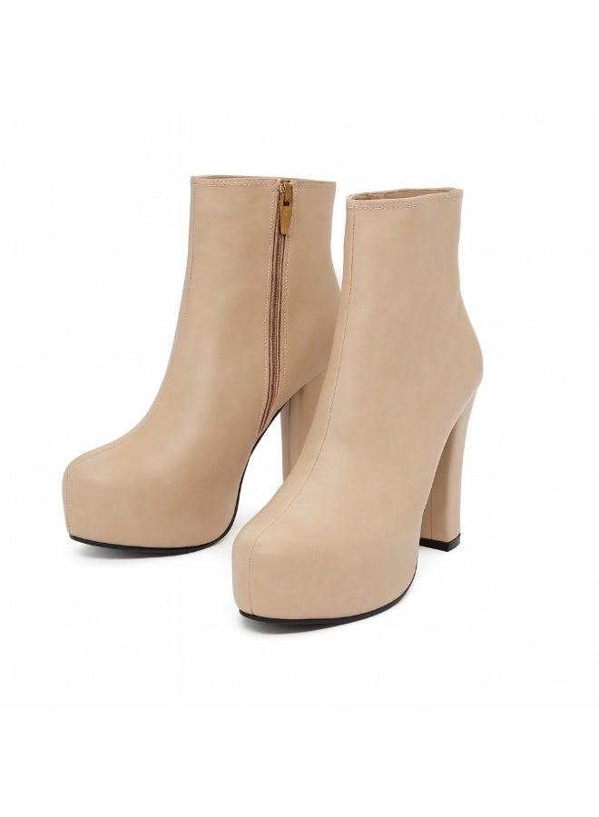 لايف ستيلاش  بوت كعب عالى جلد  بسوستة  R-24 - بيج - Image 2