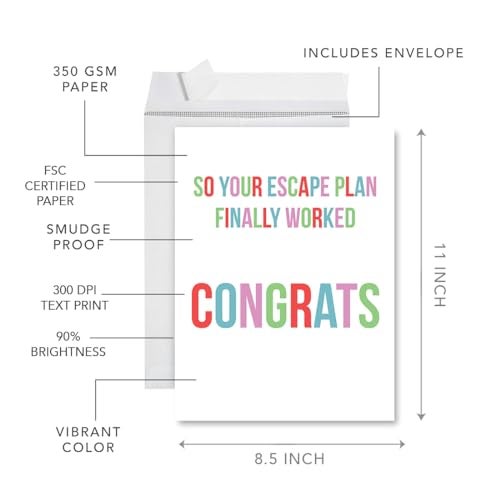 Andaz Press Funny Jumbo Retirement Card With Envelope 8.5 x 11 inch, Farewell Office, So Your Escape Plan Finally Worked Congrats 1-Pack, Includes Envelope - Image 2