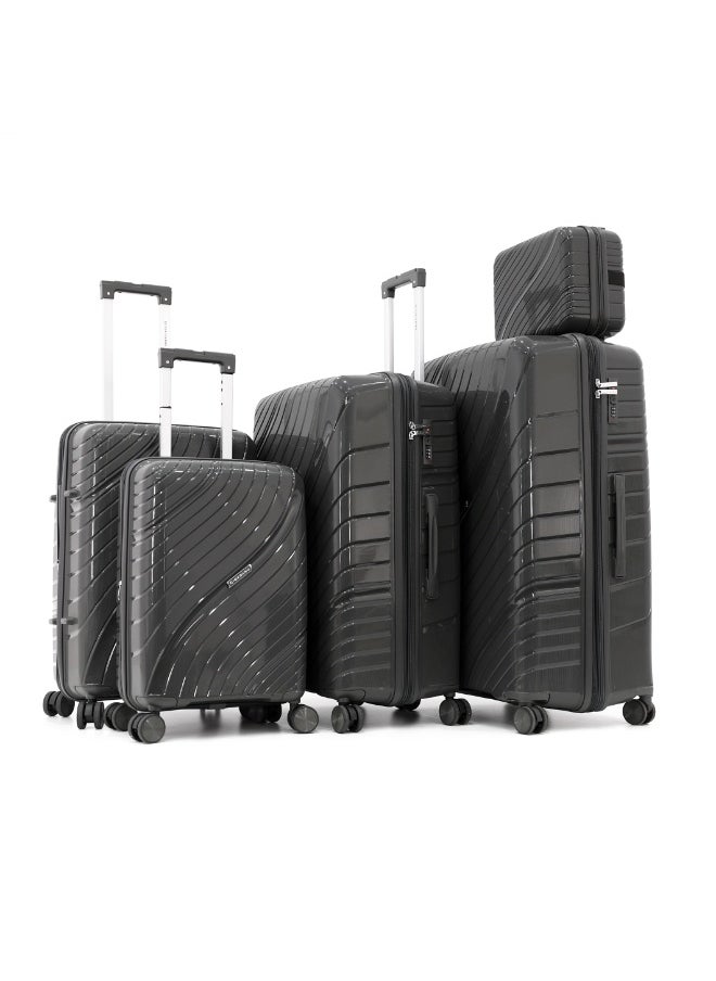 GIORDANO Durable PP Hard Shell Luggage Trolley Bag 5 Pieces Set,Grey (BC-14,S-20,M-24,L-28,XL-32 Inch)  - Image 1