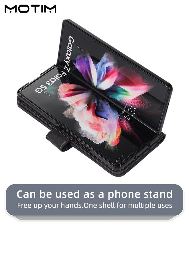 Motim Samsung Galaxy Z Fold 4 Wallet Case with Card Holder, Flip Screen Protector Shockproof Cover Case with Pen Slot and Hand Strap, Protective Kickstand - Image 5