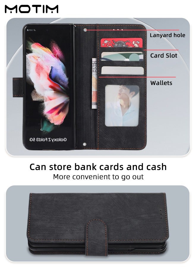 Motim Samsung Galaxy Z Fold 4 Wallet Case with Card Holder, Flip Screen Protector Shockproof Cover Case with Pen Slot and Hand Strap, Protective Kickstand - Image 4