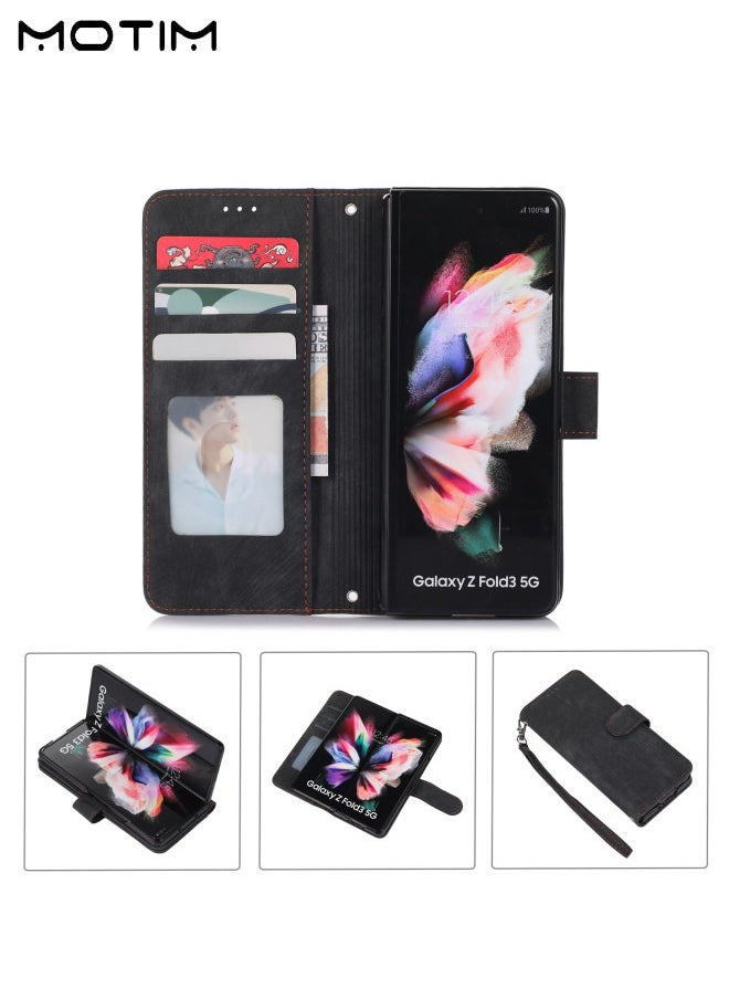 Motim Samsung Galaxy Z Fold 4 Wallet Case with Card Holder, Flip Screen Protector Shockproof Cover Case with Pen Slot and Hand Strap, Protective Kickstand  - Image 1