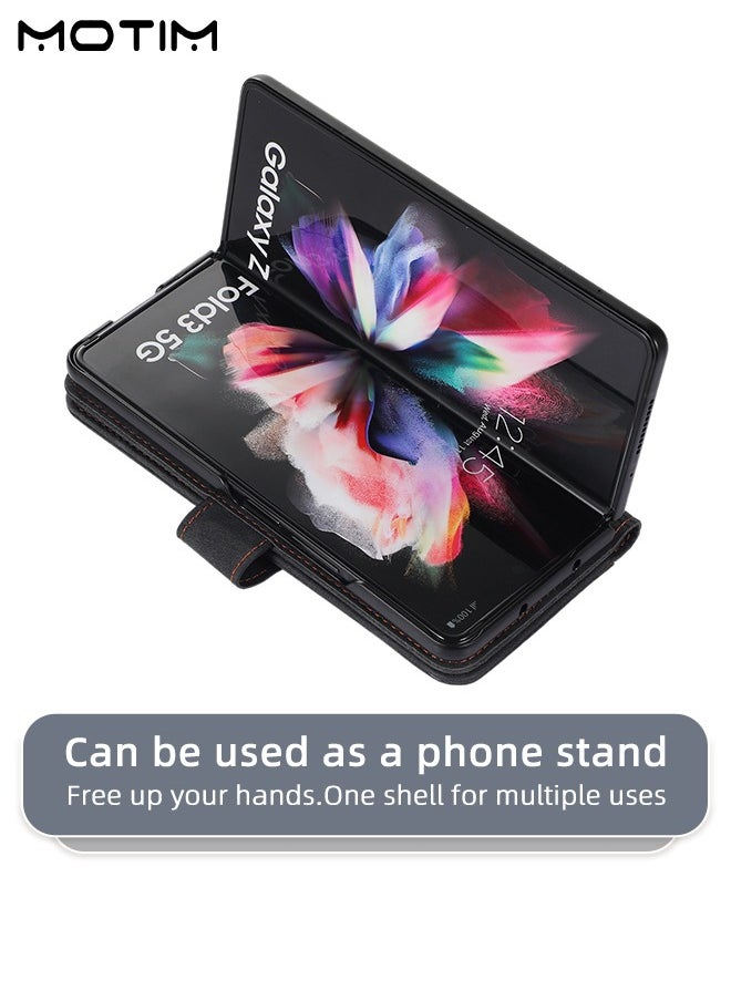 Motim Samsung Galaxy Z Fold 4 Wallet Case with Card Holder, Flip Screen Protector Shockproof Cover Case with Pen Slot and Hand Strap, Protective Kickstand  - Image 4