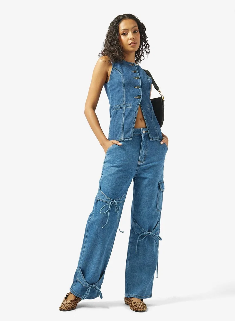 Ginger High Rise Straight Fit Jeans with Bow Detail