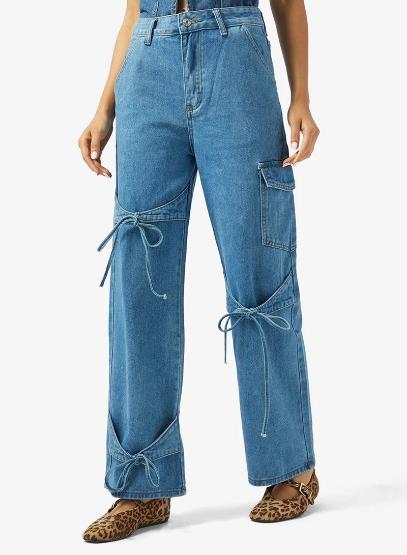 Ginger High Rise Straight Fit Jeans with Bow Detail