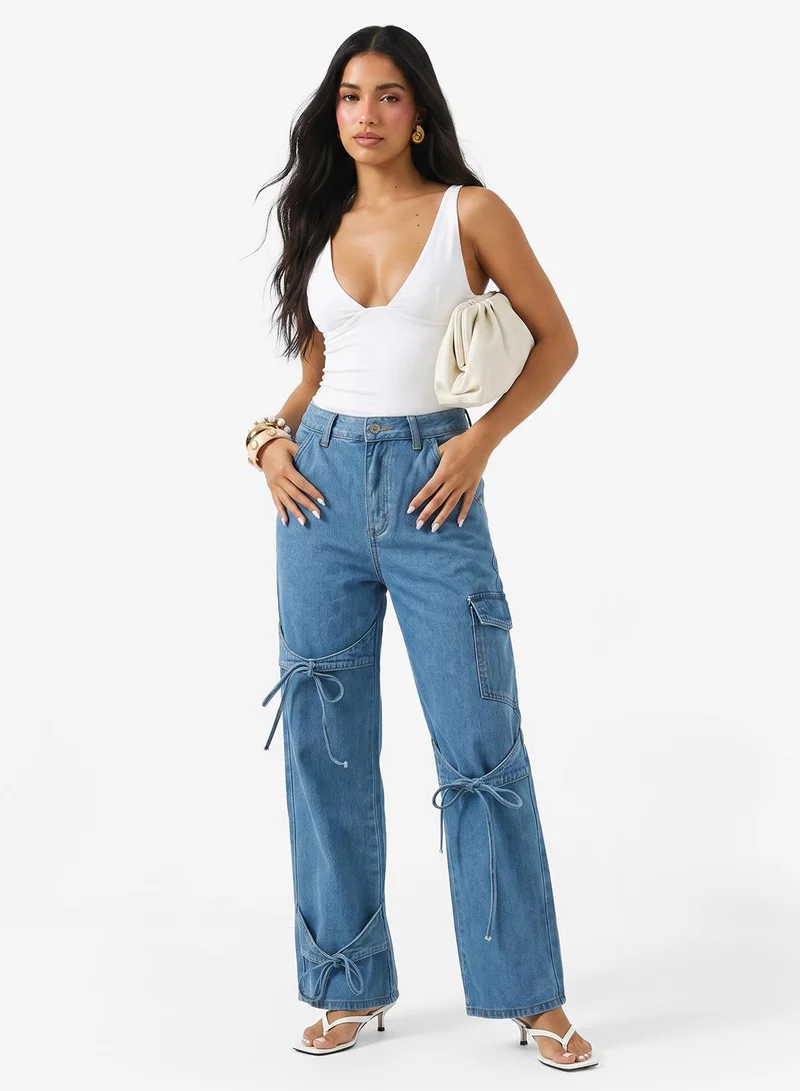 Ginger High Rise Straight Fit Jeans with Bow Detail