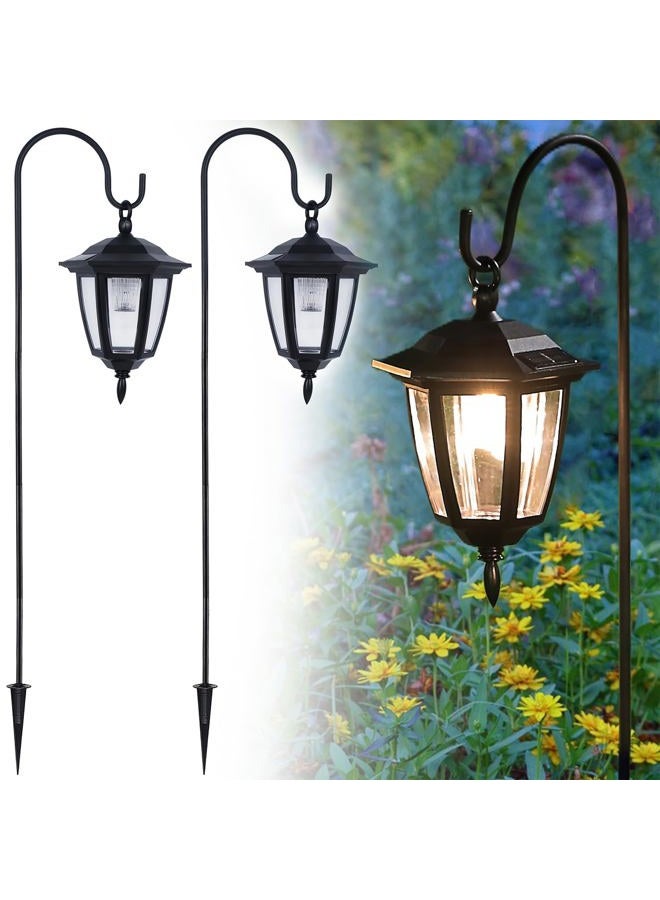 Dynaming 2 Pack Solar Hanging Lights Outdoor, Solar Powered Garden Decorative Lanterns with 2 x 34 Inch Shepherd Hooks, Waterproof Landscape Lighting for Lawn Patio Yard Pathway Driveway, Warm White - Image 1