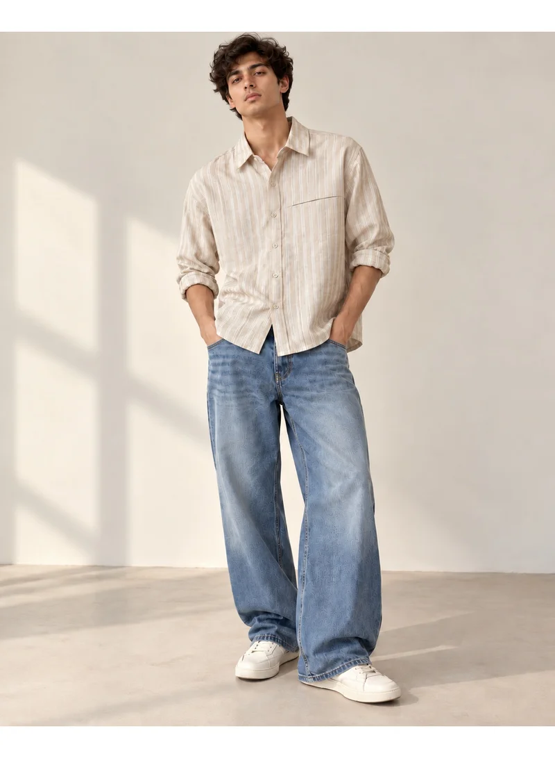 فكتور اند جين Men's Textured Long Sleeve Button-Up Shirt