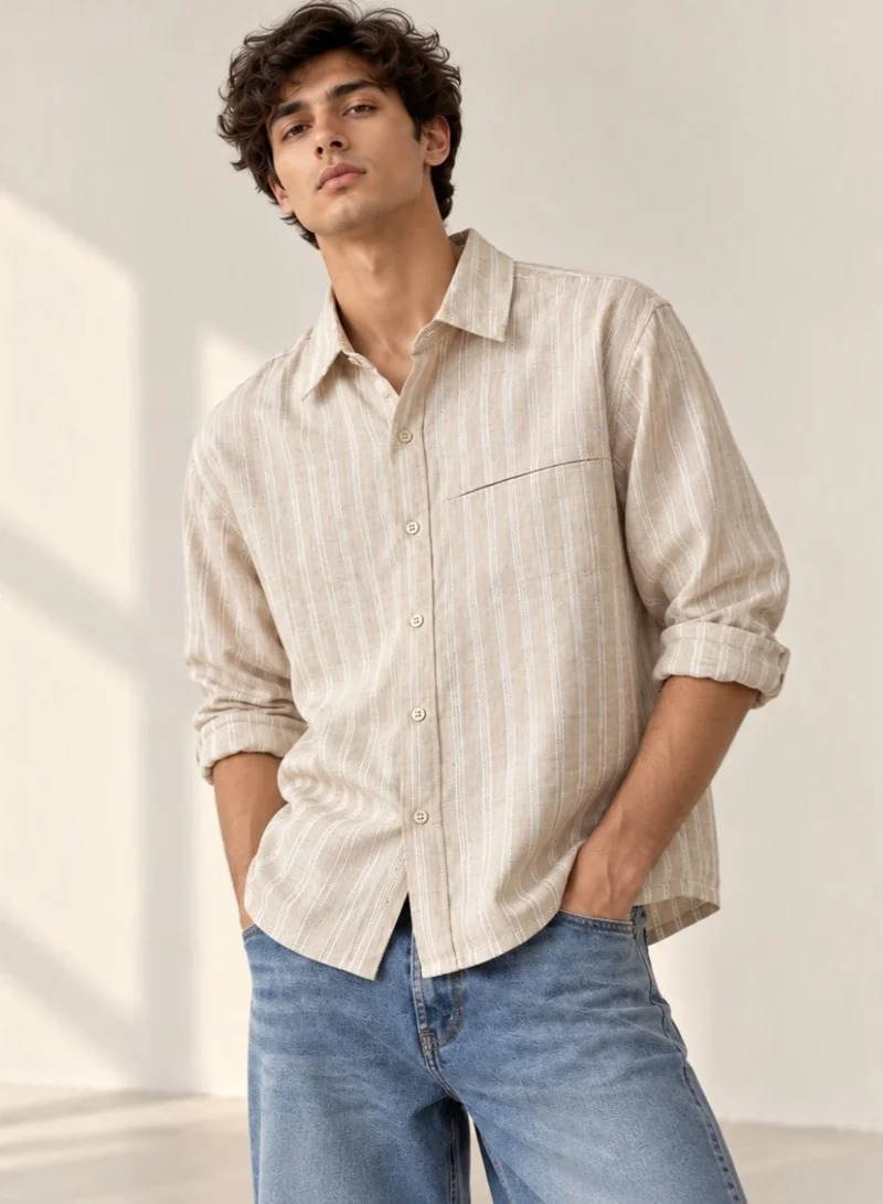 فكتور اند جين Men's Textured Long Sleeve Button-Up Shirt