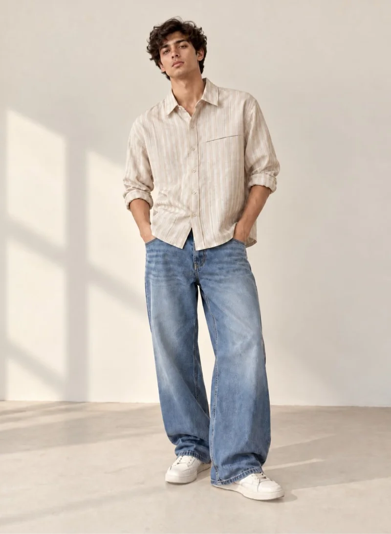فكتور اند جين Men's Textured Long Sleeve Button-Up Shirt