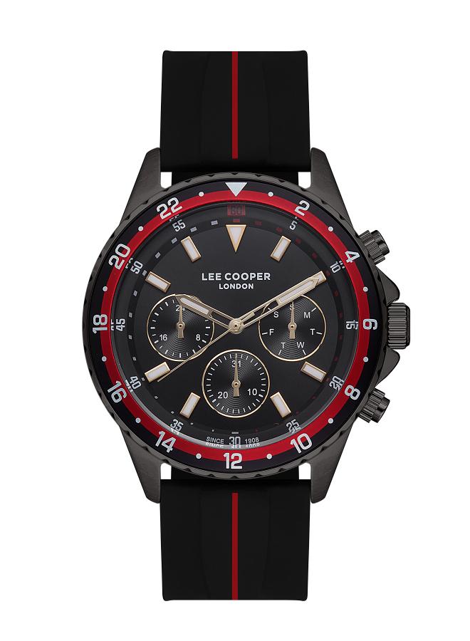 لي كوبر ساعة لي كوبر للرجال بحركة كوارتز وشاشة متعددة الوظائف وسوار سيليكون، أسود - Image 1