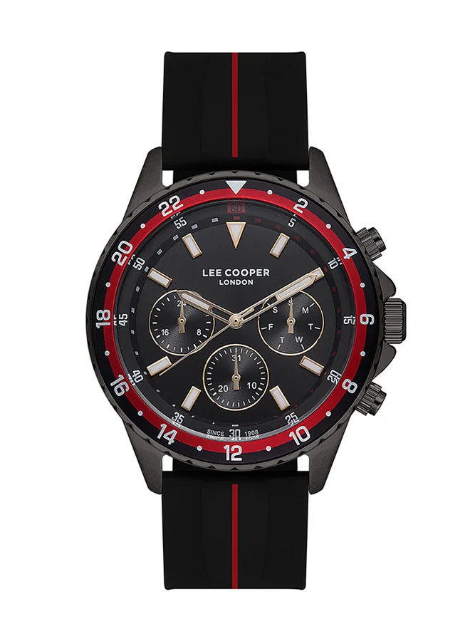 لي كوبر Lee Cooper Men's Quartz Movement Watch, Multi Function Display and Silicone Strap - LC07210.651, Black