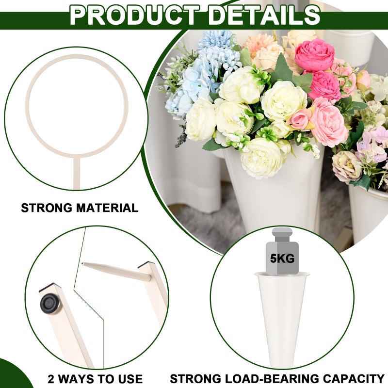 JolliKids Flower Display Stand with Buckets, Metal Flower Bar Stand Rustic Farmhouse Florist Bouquet Holder Flower Cart Display Shelf for Outdoor Patio Garden Wedding Decor (Round) - Image 3