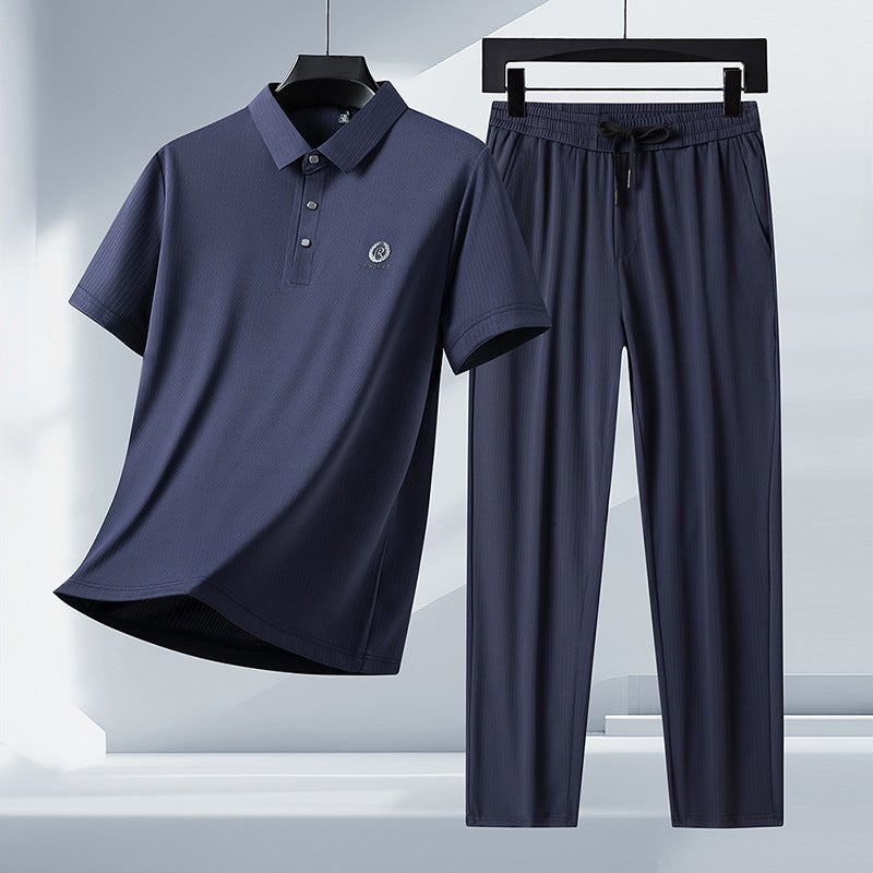 Men's Seamless Ice Silk Short Sleeve Tracksuit Two-Piece Set Casual Sportswear - Image 2