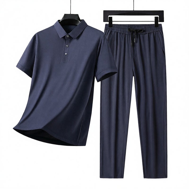 Men's Seamless Ice Silk Short Sleeve Tracksuit Two-Piece Set Casual Sportswear - Image 1