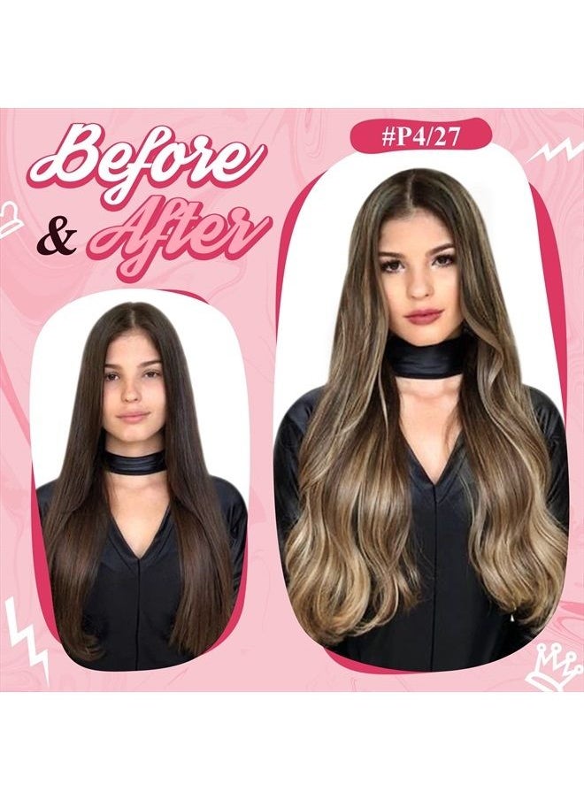 Sunny Hair - Sunny U Tip Hair Extensions Human Hair Highlight U Tip Keratin Hair Extensions Dark Brown Highlight Caramel Blonde Utip Real Hair Extensions Brown Highlight Tips Fusion Hair Extensions Long 50g 24in - Image 1