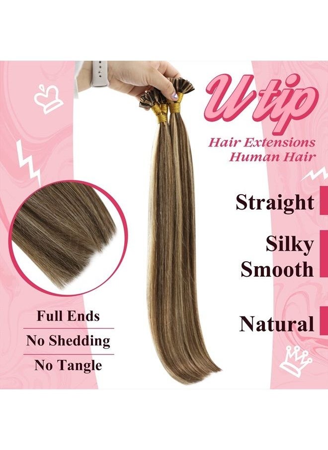 Sunny Hair - Sunny U Tip Hair Extensions Human Hair Highlight U Tip Keratin Hair Extensions Dark Brown Highlight Caramel Blonde Utip Real Hair Extensions Brown Highlight Tips Fusion Hair Extensions Long 50g 24in - Image 1