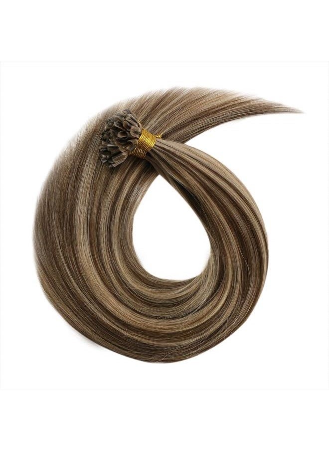 Sunny Hair - Sunny U Tip Hair Extensions Human Hair Highlight U Tip Keratin Hair Extensions Dark Brown Highlight Caramel Blonde Utip Real Hair Extensions Brown Highlight Tips Fusion Hair Extensions Long 50g 24in - Image 1