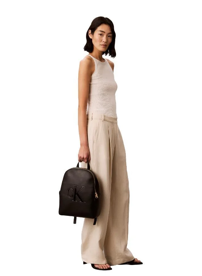 Calvin Klein Glossy Monogram Double Zip Backpack