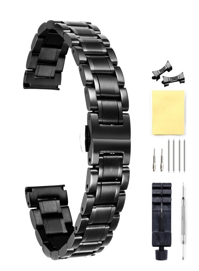 BINLUN Stainless Steel Watch Bands 12mm-24mm Replacement Smart Watch Straps with Straight&Curved Ends Universal fit for Samsung Galaxy Watch 6/5/4/3,Fit for Garmin Watch(Black,12mm) - Image 2